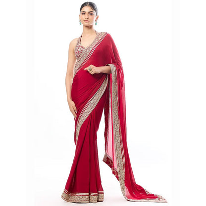 Gopi Vaid Red Ahsaas In Afreen Saree with Stitched Blouse