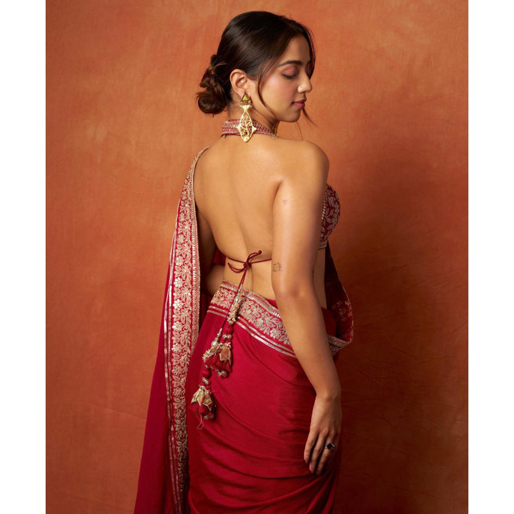 Gopi Vaid Red Ahsaas In Afreen Saree with Stitched Blouse