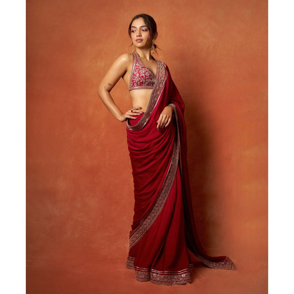 Gopi Vaid Red Ahsaas In Afreen Saree with Stitched Blouse