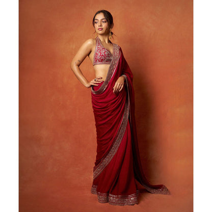 Gopi Vaid Red Ahsaas In Afreen Saree with Stitched Blouse