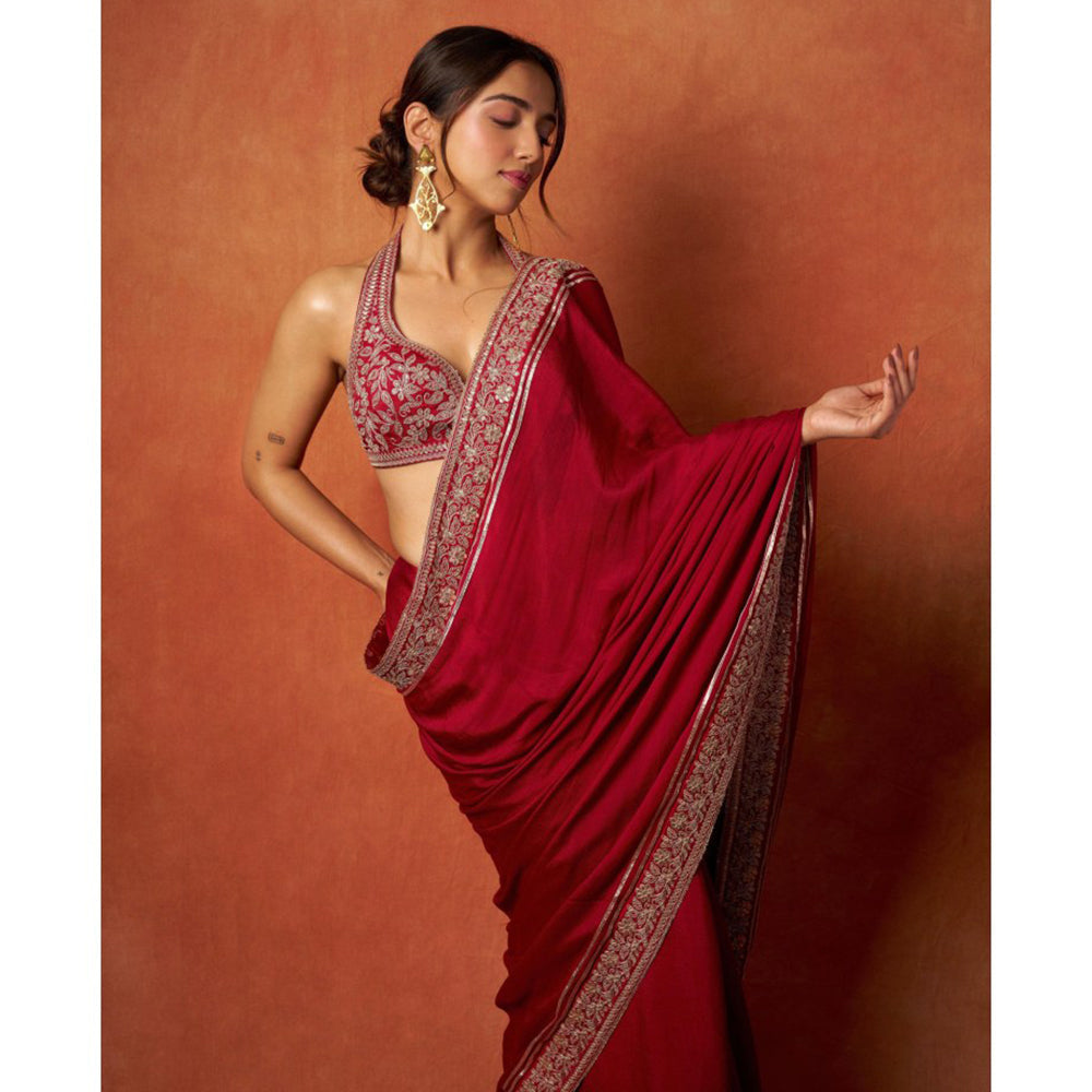 Gopi Vaid Red Ahsaas In Afreen Saree with Stitched Blouse