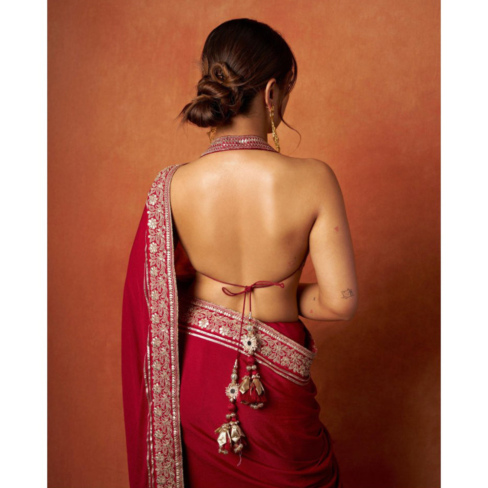 Gopi Vaid Red Ahsaas In Afreen Saree with Stitched Blouse