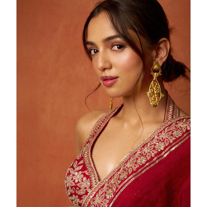 Gopi Vaid Red Ahsaas In Afreen Saree with Stitched Blouse