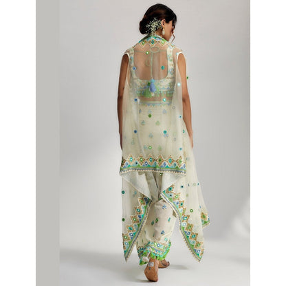 Gopi Vaid Amina Ivory Drape Blouse with Skirt and Cape