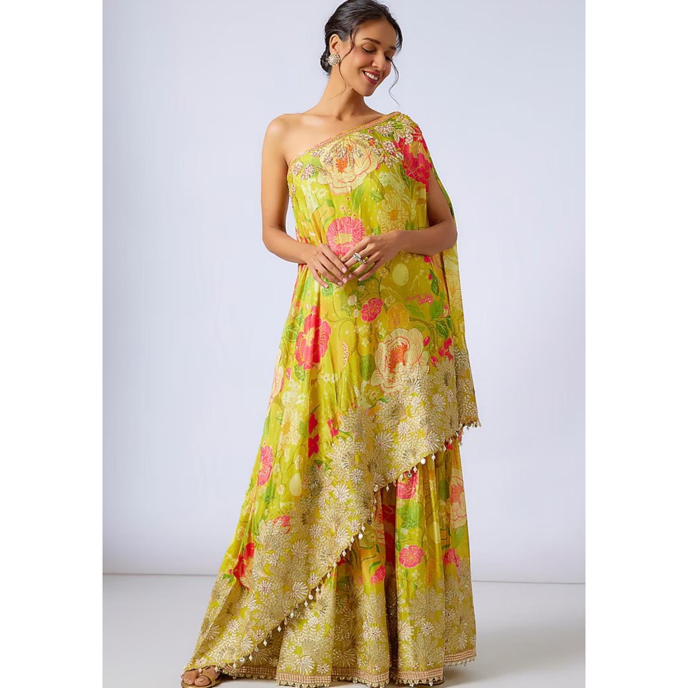 Gopi Vaid Nalini Yellow Floral Kurta with Sharara