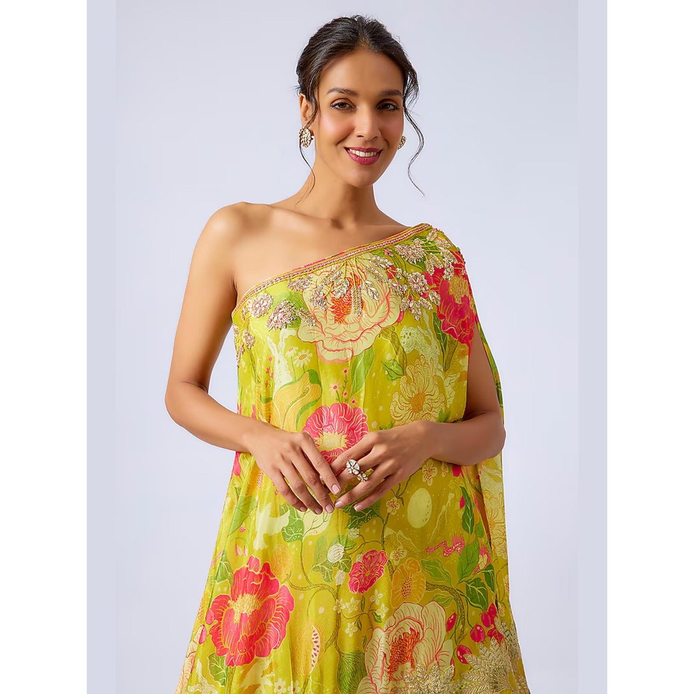 Gopi Vaid Nalini Yellow Floral Kurta with Sharara