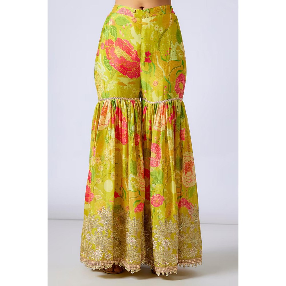 Gopi Vaid Nalini Yellow Floral Kurta with Sharara