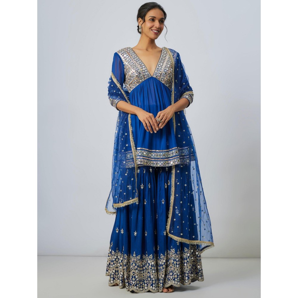 Gopi Vaid Inika Blue Embroidered Kurta with Sharara and Dupatta