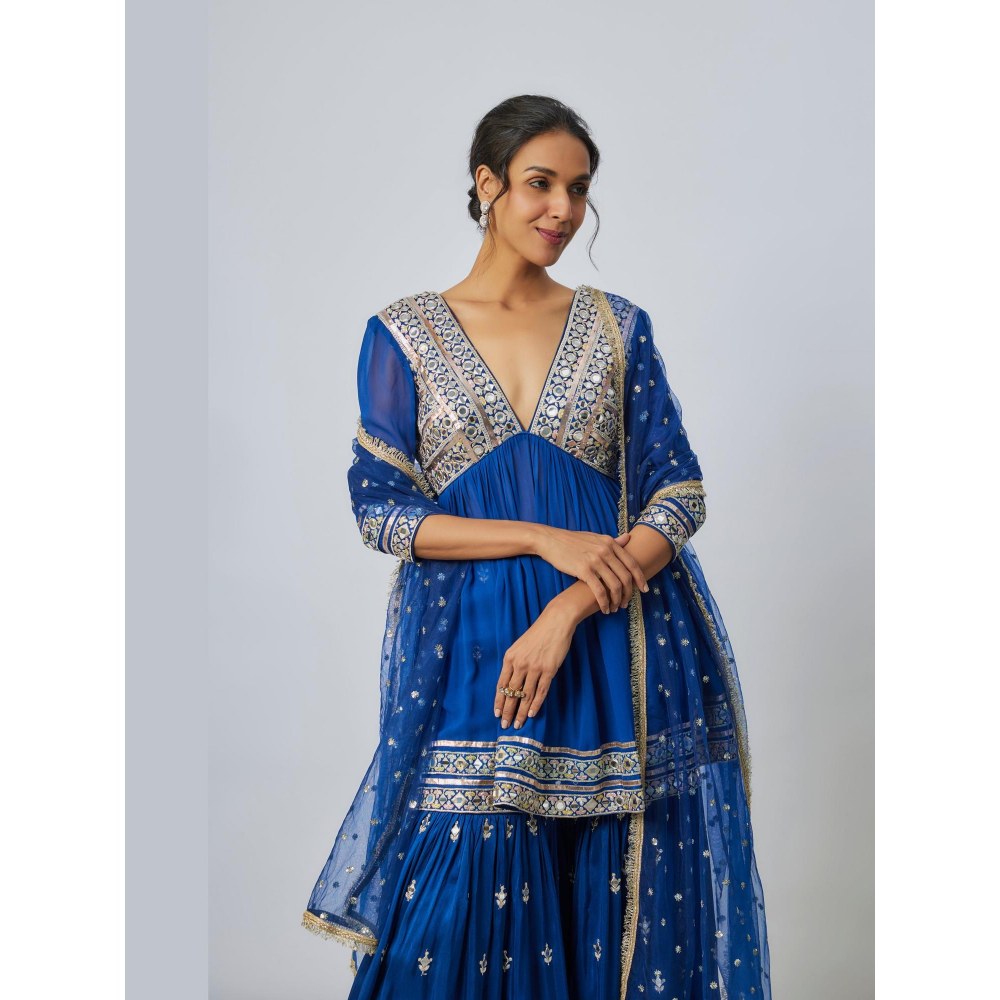 Gopi Vaid Inika Blue Embroidered Kurta with Sharara and Dupatta