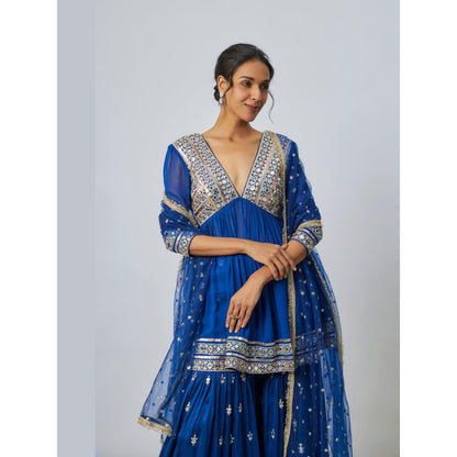 Gopi Vaid Inika Blue Embroidered Kurta with Sharara and Dupatta