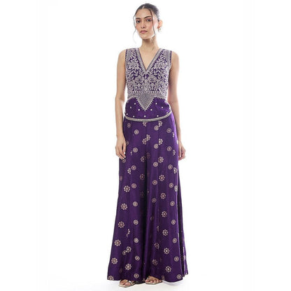 Gopi Vaid Mehnaaz Purple Floral Top with Pant