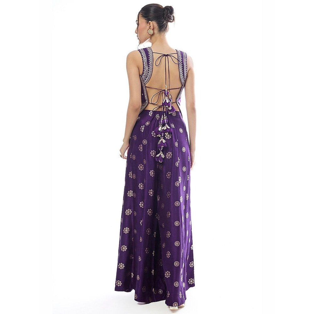 Gopi Vaid Mehnaaz Purple Floral Top with Pant