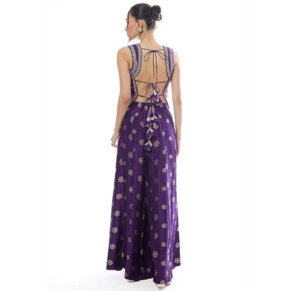 Gopi Vaid Mehnaaz Purple Floral Top with Pant