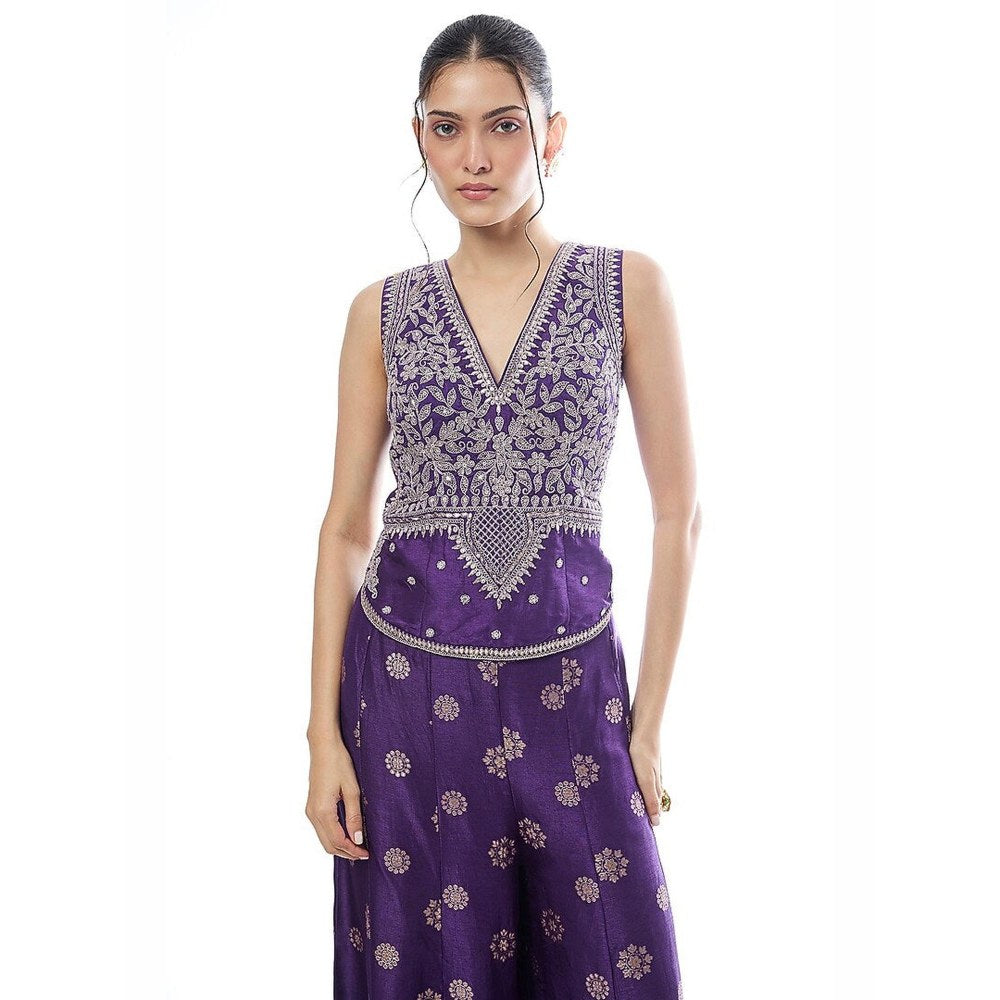 Gopi Vaid Mehnaaz Purple Floral Top with Pant