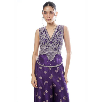 Gopi Vaid Mehnaaz Purple Floral Top with Pant