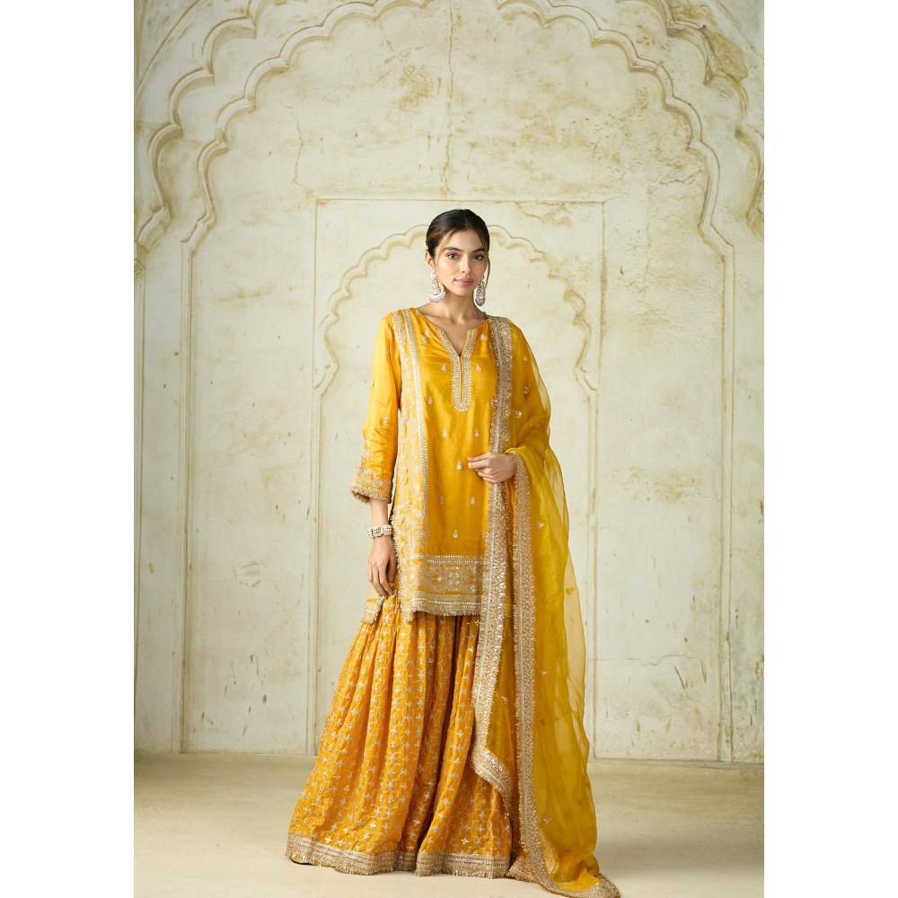 Gopi Vaid Mumtaz Mustard Embroidered Kurta with Sharara and Dupatta