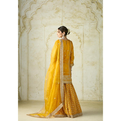 Gopi Vaid Mumtaz Mustard Embroidered Kurta with Sharara and Dupatta