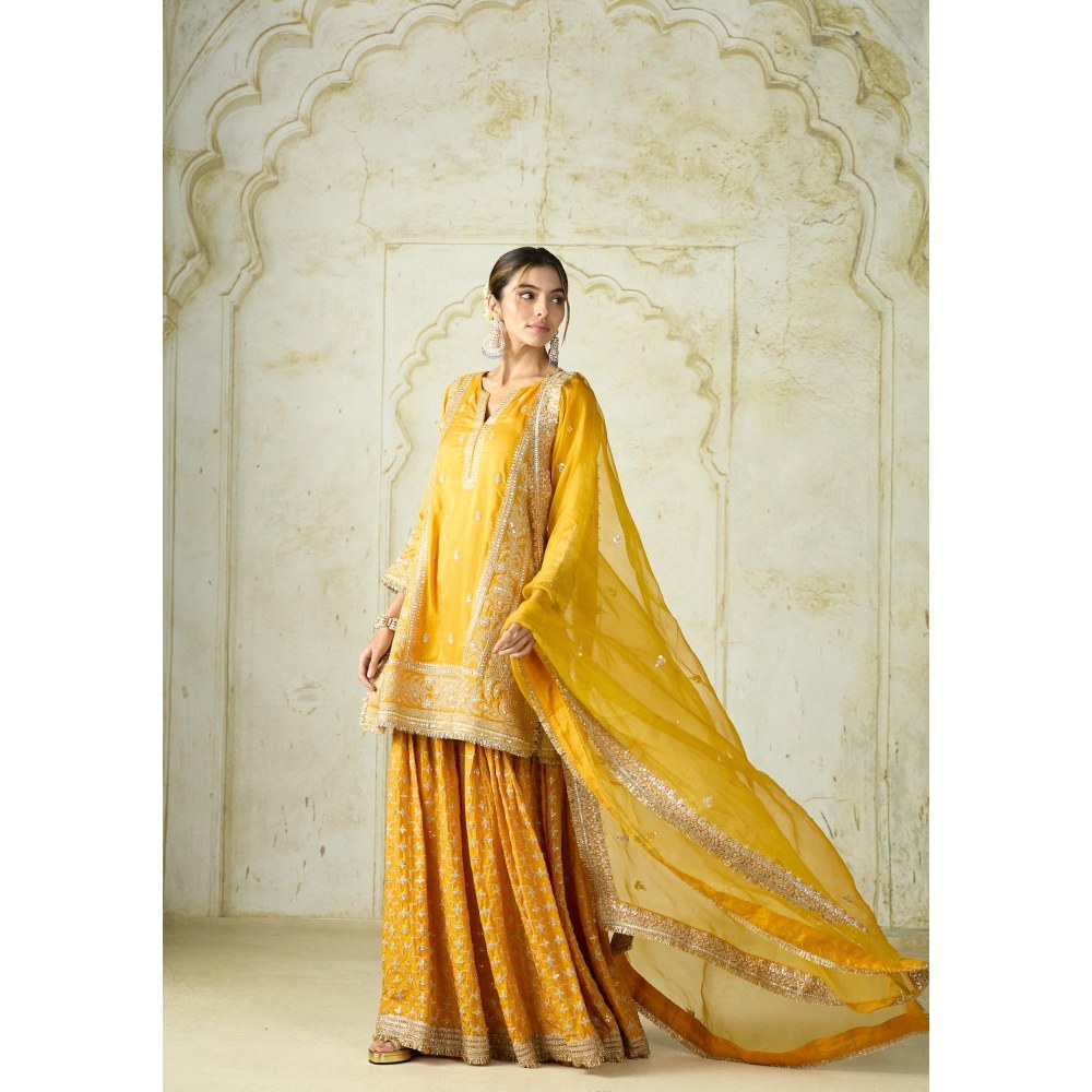 Gopi Vaid Mumtaz Mustard Embroidered Kurta with Sharara and Dupatta