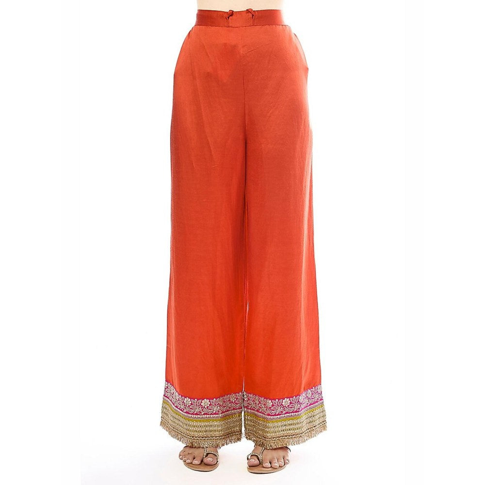 Gopi Vaid Mehrunissa Red Embroidered Anarkali Kurta with Palazzo and Dupatta