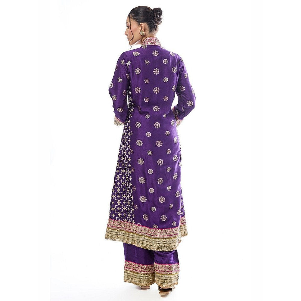 Gopi Vaid Mehrunissa Purple Embroidered Anarkali Kurta with Palazzo and Dupatta