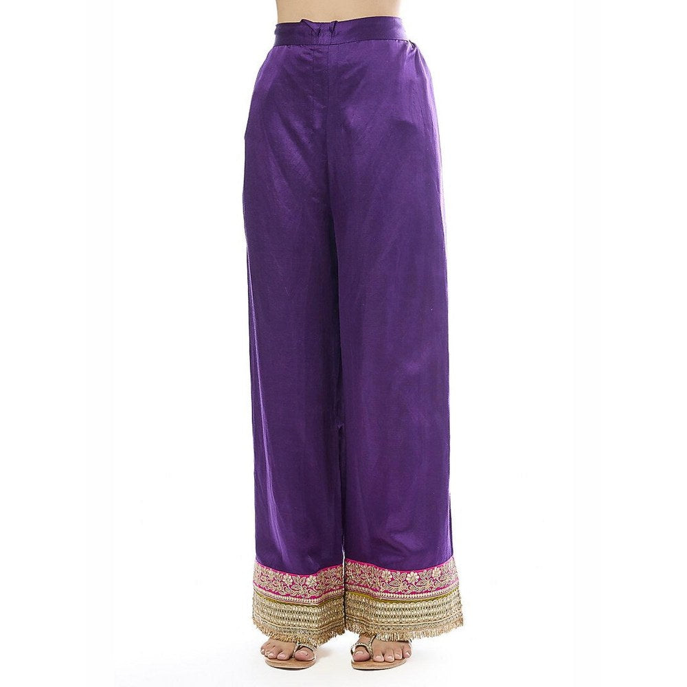 Gopi Vaid Mehrunissa Purple Embroidered Anarkali Kurta with Palazzo and Dupatta