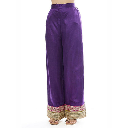 Gopi Vaid Mehrunissa Purple Embroidered Anarkali Kurta with Palazzo and Dupatta