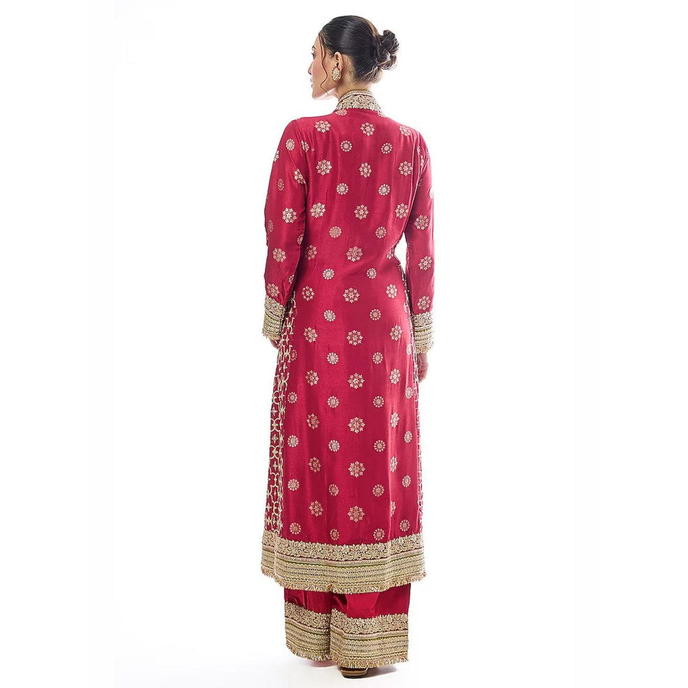 Gopi Vaid Mehrunissa Red Embroidered Anarkali Kurta with Palazzo and Dupatta