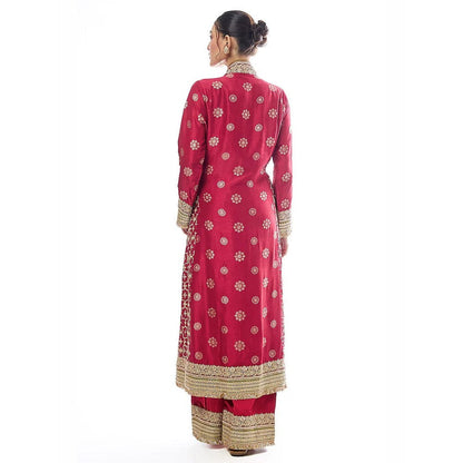 Gopi Vaid Mehrunissa Red Embroidered Anarkali Kurta with Palazzo and Dupatta