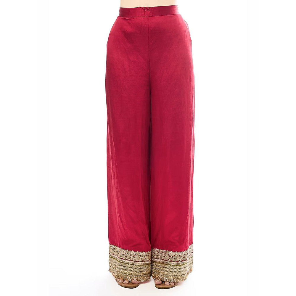 Gopi Vaid Mehrunissa Red Embroidered Anarkali Kurta with Palazzo and Dupatta