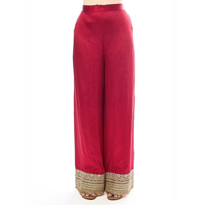 Gopi Vaid Mehrunissa Red Embroidered Anarkali Kurta with Palazzo and Dupatta