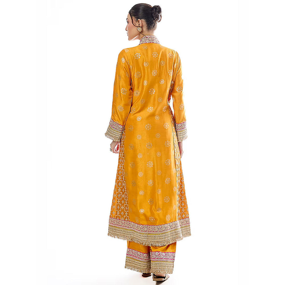 Gopi Vaid Mehrunissa Mustard Embroidered Anarkali Kurta with Palazzo and Dupatta