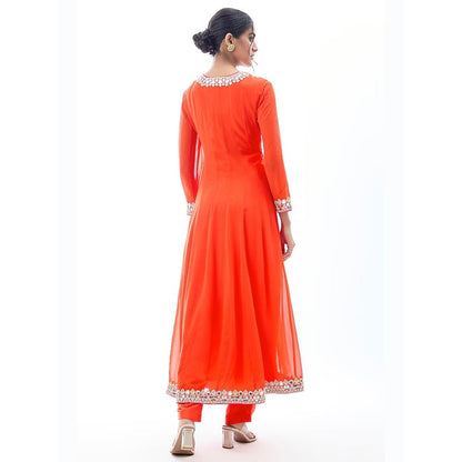 Gopi Vaid Arushi Orange Embroidered Anarkali Kurta with Pant and Dupatta