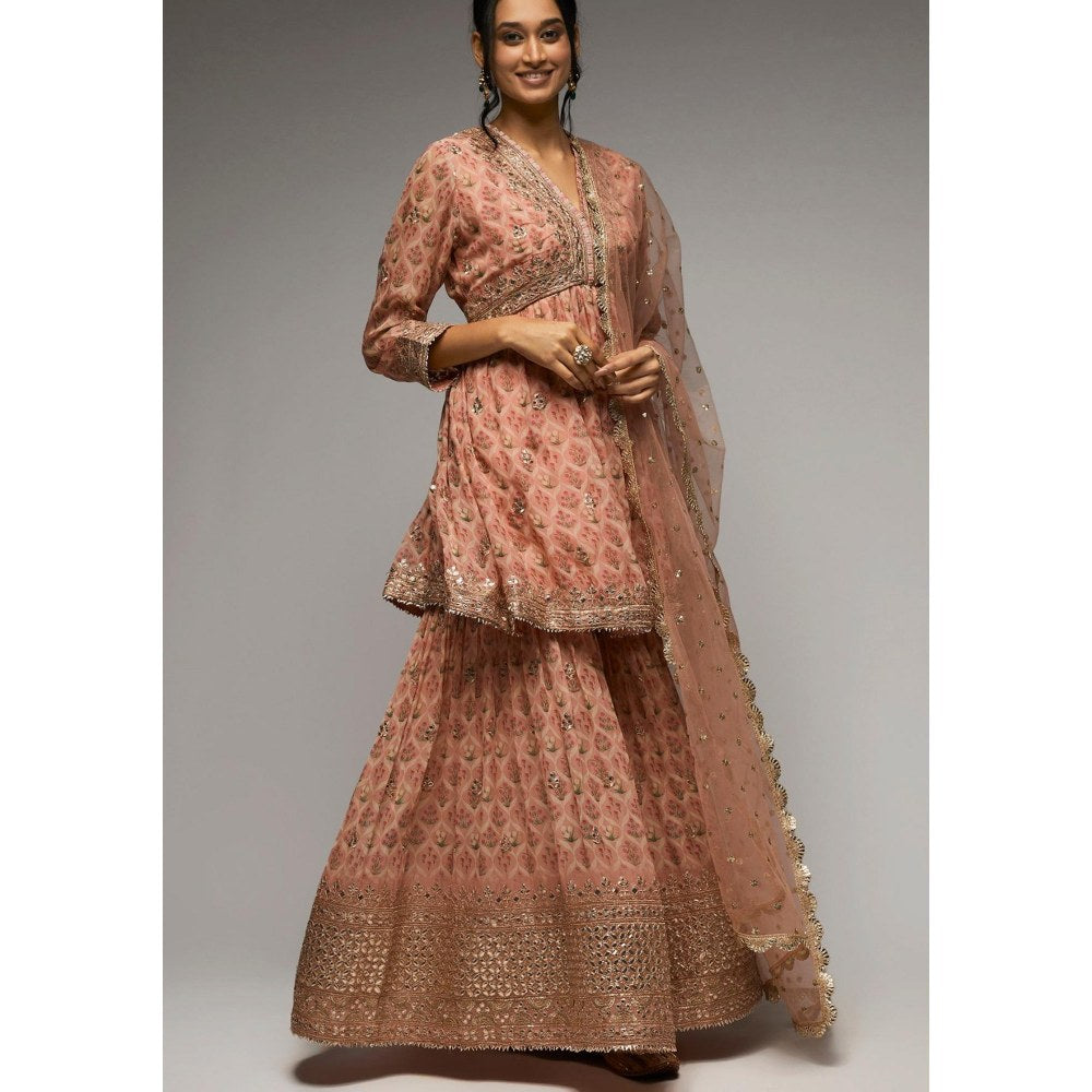 Gopi Vaid Nusrat Pink Floral Kurta with Sharara and Dupatta
