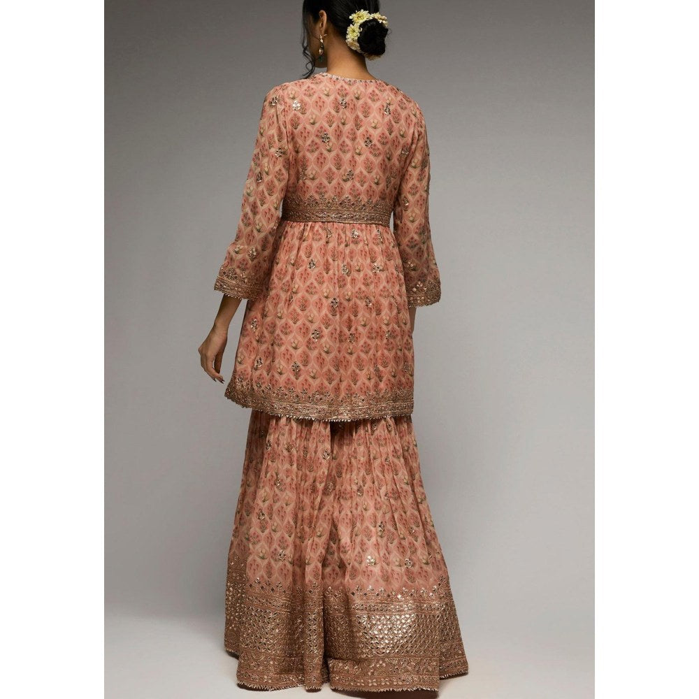 Gopi Vaid Nusrat Pink Floral Kurta with Sharara and Dupatta
