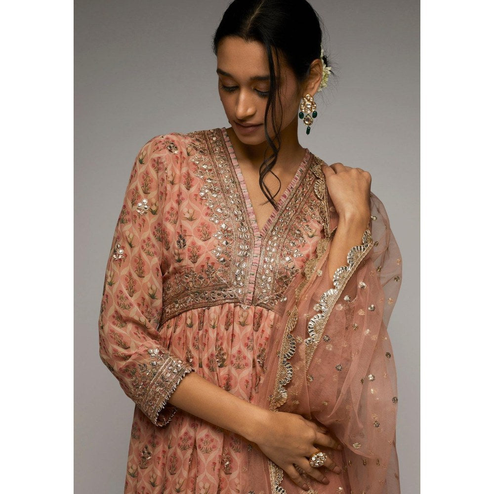 Gopi Vaid Nusrat Pink Floral Kurta with Sharara and Dupatta