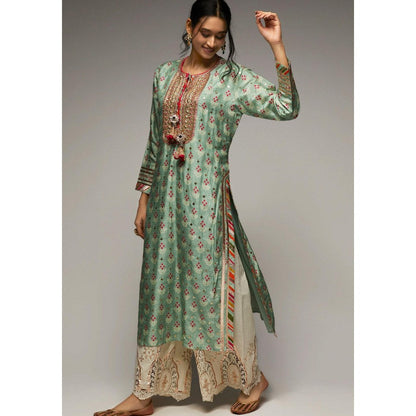 Gopi Vaid Tilla Green Floral Kurti with Palazzo