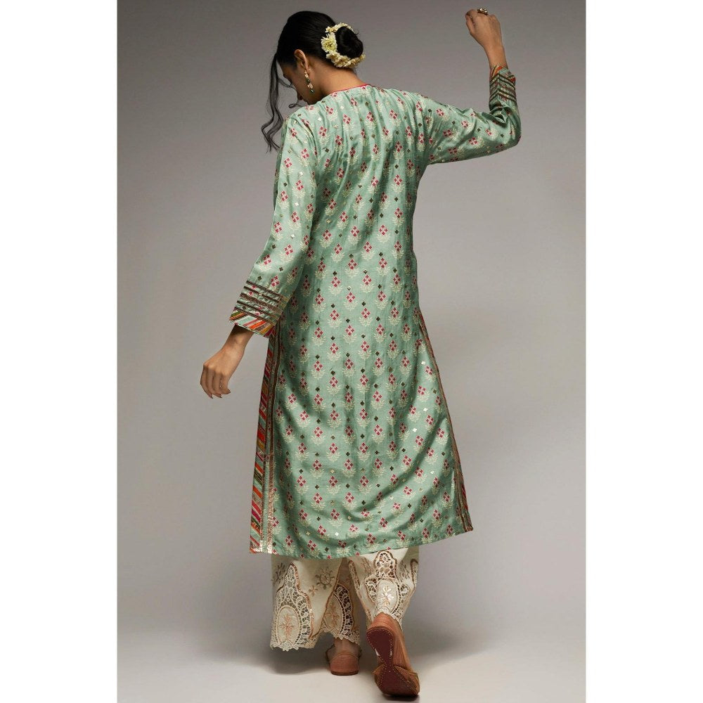 Gopi Vaid Tilla Green Floral Kurti with Palazzo