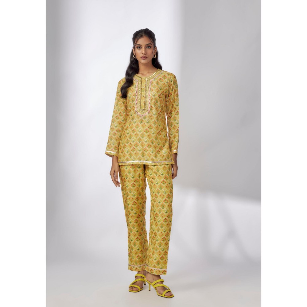 Gopi Vaid Nusrat Yellow Floral Kurta with Pant