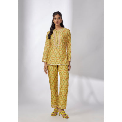 Gopi Vaid Nusrat Yellow Floral Kurta with Pant