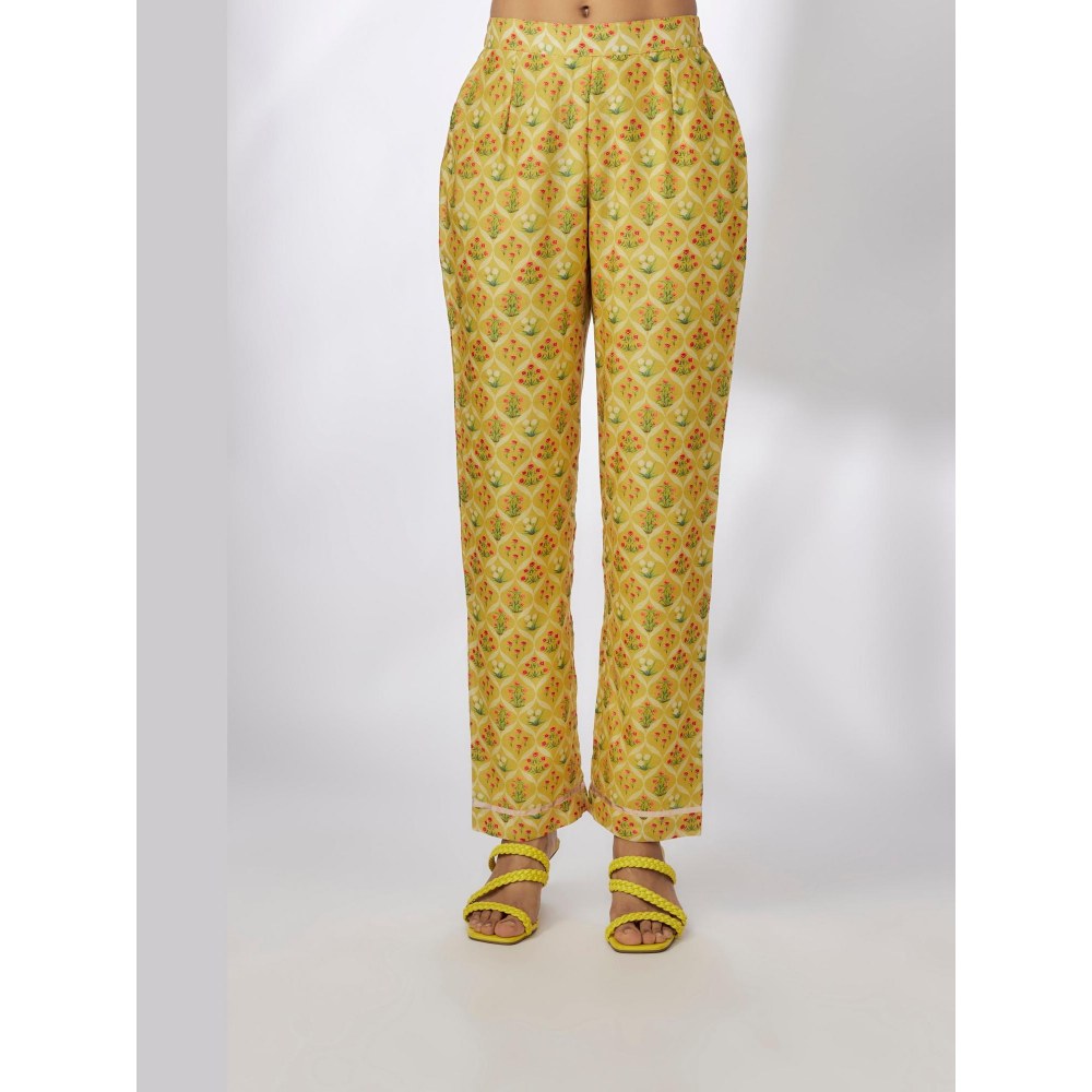 Gopi Vaid Nusrat Yellow Floral Kurta with Pant