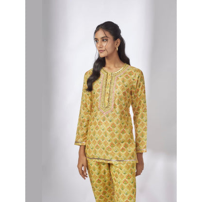 Gopi Vaid Nusrat Yellow Floral Kurta with Pant