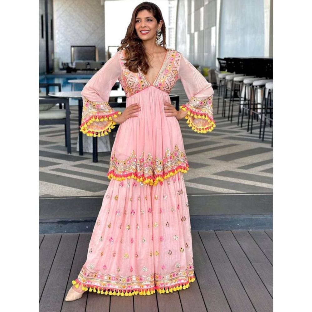 Gopi Vaid Zohra Pink Embroidered Kurta with Sharara and Dupatta