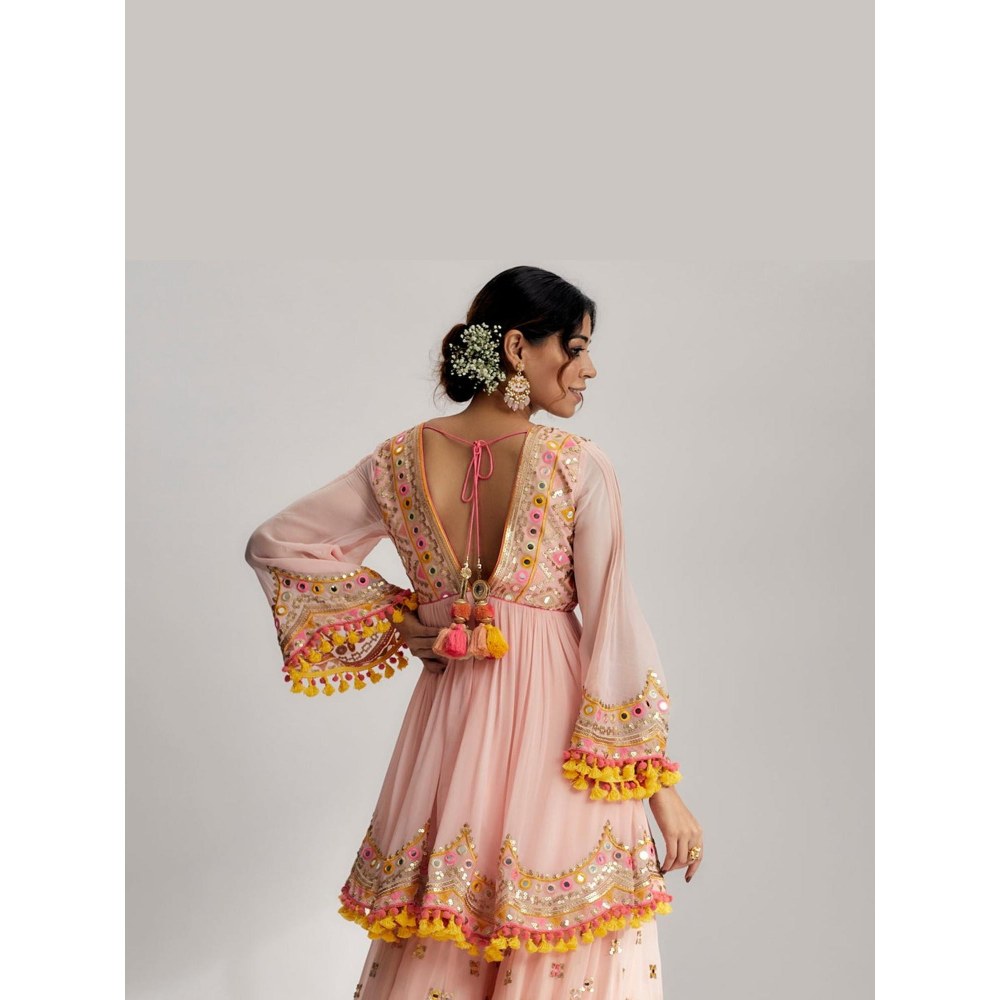 Gopi Vaid Zohra Pink Embroidered Kurta with Sharara and Dupatta