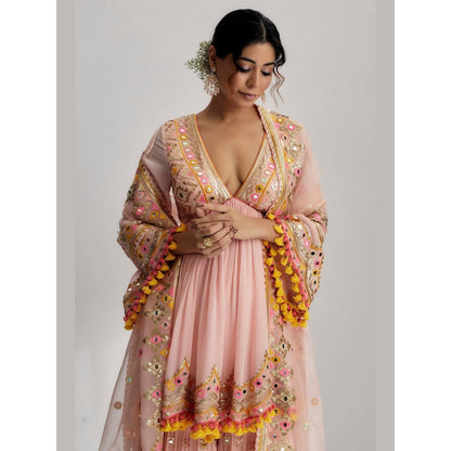 Gopi Vaid Zohra Pink Embroidered Kurta with Sharara and Dupatta