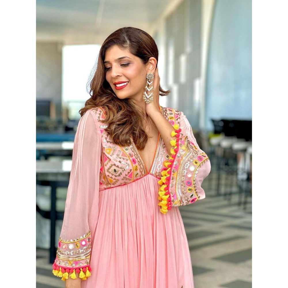 Gopi Vaid Zohra Pink Embroidered Kurta with Sharara and Dupatta
