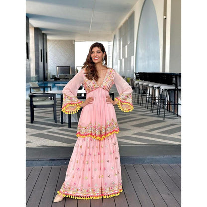 Gopi Vaid Zohra Pink Embroidered Kurta with Sharara and Dupatta