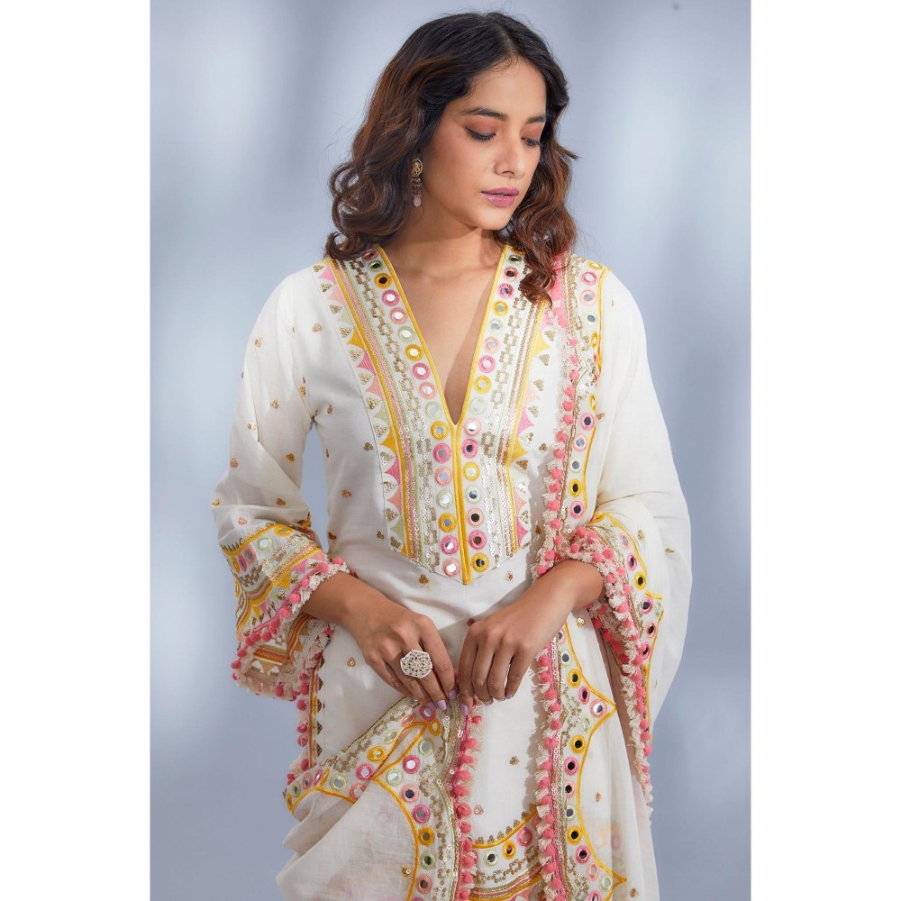 Gopi Vaid Bani Ivory Embroidered Kurta with Sharara and Dupatta