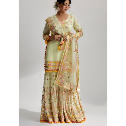 Gopi Vaid Friya Green Embroidered Kurta with Sharara and Dupatta