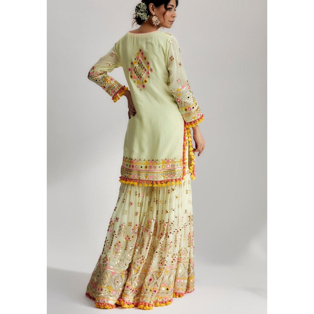 Gopi Vaid Friya Green Embroidered Kurta with Sharara and Dupatta