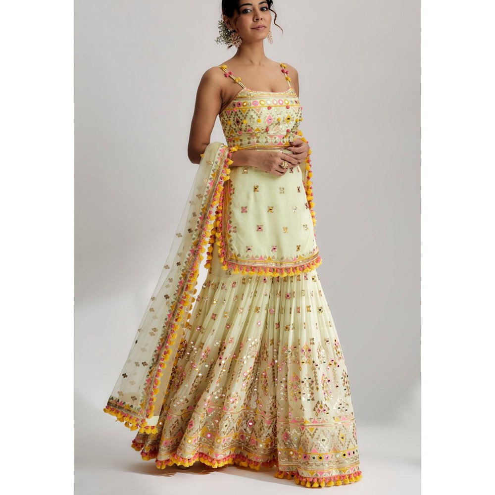 Gopi Vaid Sonia Green Embroidered Kurta with Sharara and Dupatta
